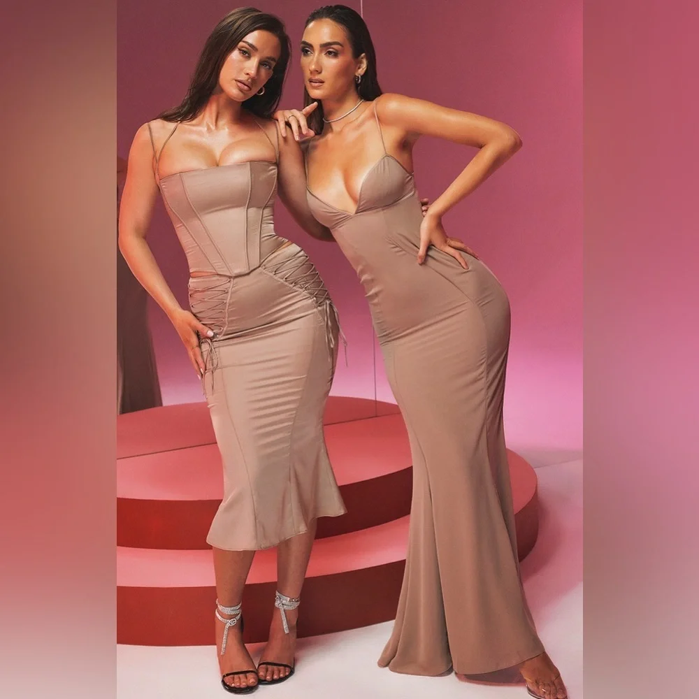 HOUSE OF CB 'Loren' Latte Corset Maxi Dress - Picture 7 of 11